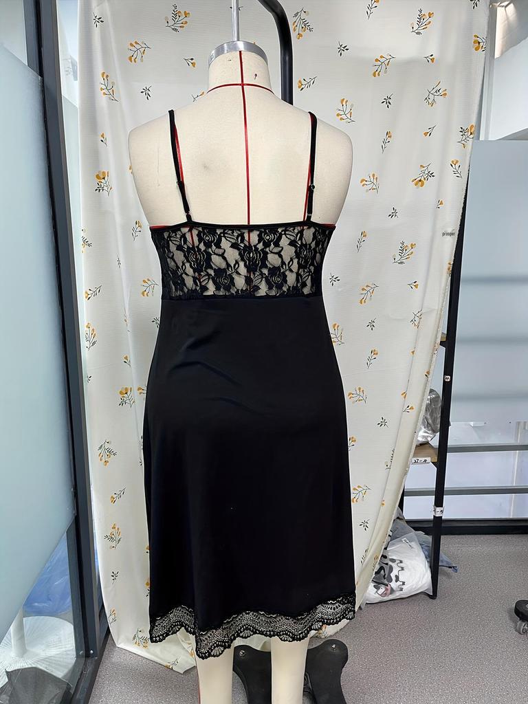 European & American Women's Plus Size Lace Camisole Dress - Sexy, Casual, Mini Nightdress