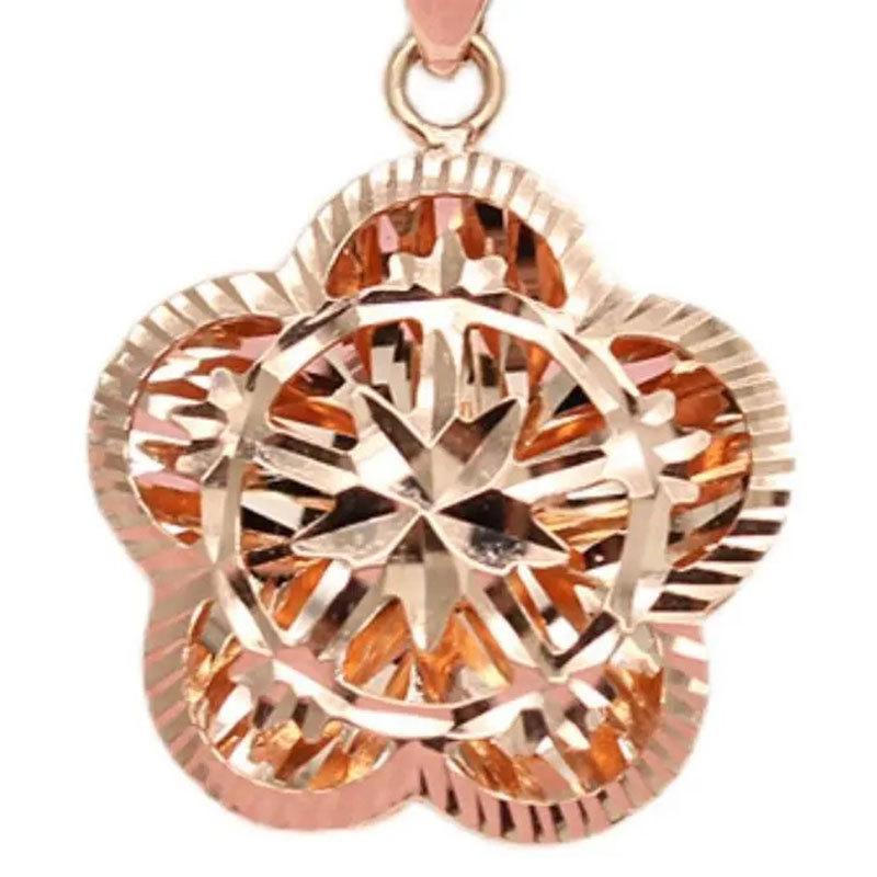 Purple Gold Color Gold Fashionable Elegance Exquisite Temperament High Grade Rose Gold Plated Hollow Flower Pendant Necklace Set Chain