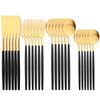 JANKNG 24Pcs Matte Dinnerware Golden Knife Fork Dessert Spoons Flatware Set Stainless Steel Cutlery Set Kitchen Silverware Set