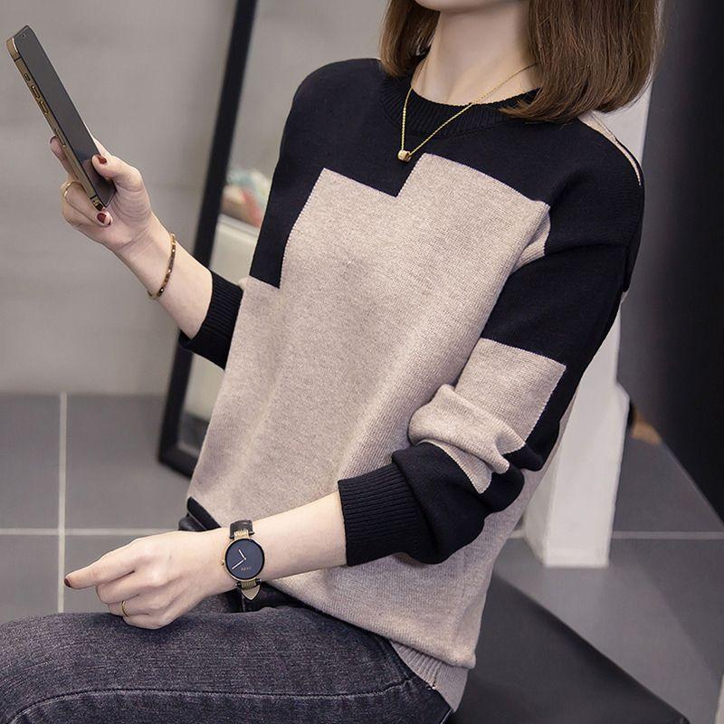 

Женский свитер с круглым вырезом, пуловеры с длинными рукавами, осенне-зимний базовый джемпер, трикотаж, теплая женская одежда XL