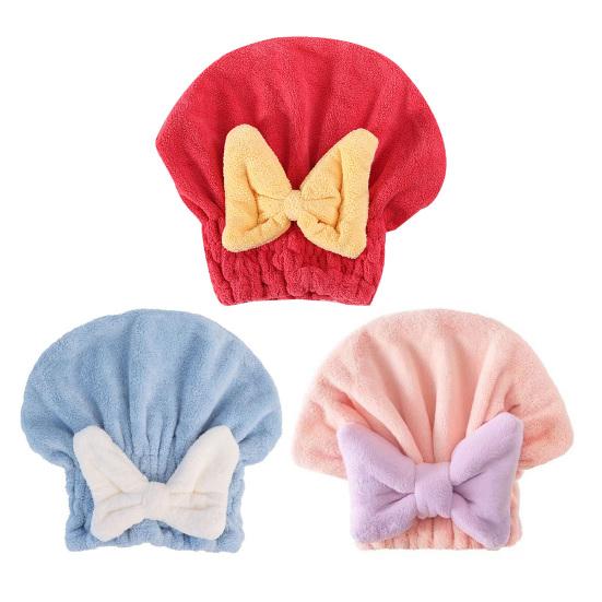 Absorbent Hair Drying Cap Quick Dry Microfiber Hair Towel Wrap Shower Cap Wet Hair Drying Turban with Bow Tie for Women Girls
