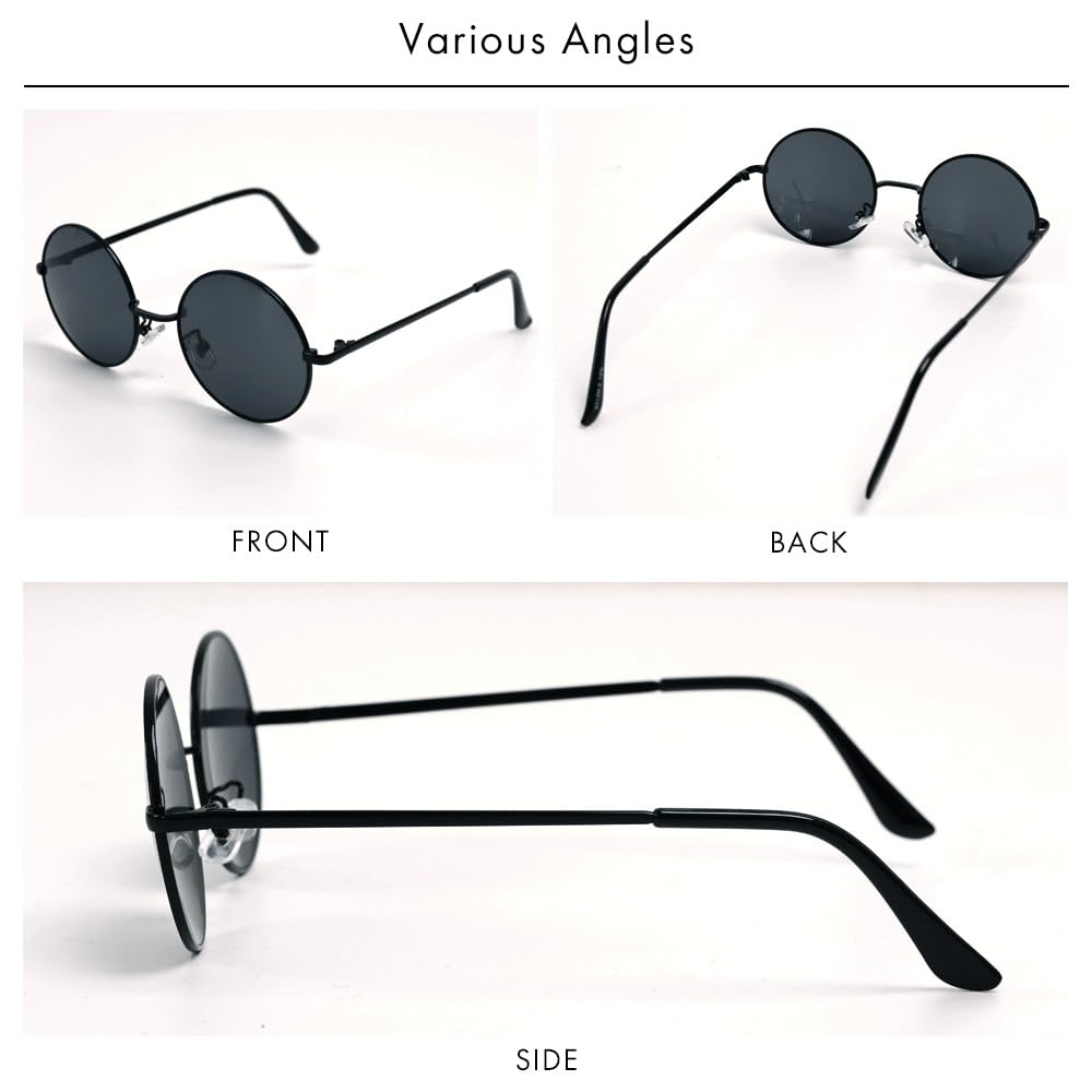 Black x Light Smoke Round Sunglasses for UV Protection Metal Colored Retro UV Protection [FashionBerry] (Cloisonné) Men, (UV400), Frame, Lenses,