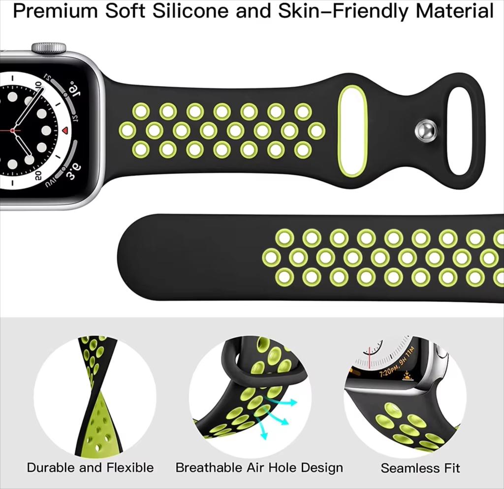 Silicone Band for Apple Watch Bands 45mm 40mm 46mm 44mm 49mm Sport Breathable Watchband Iwatch Series 11 10 9 8 7 SE Ultra Strap