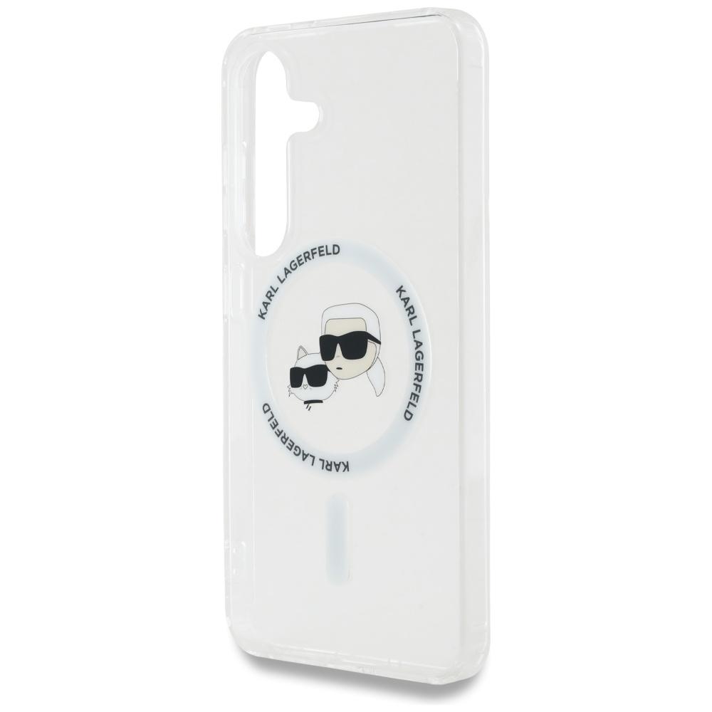 Karl Lagerfeld Case Button Karl & Choupette Heads Printed Logo Magsafe For Samsung Galaxy S25 White