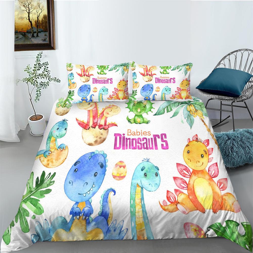 Cartoon Dinosaur Series Quilt Cover Pillowcase Two Or Three-Piece Set Polyester Digital Printing Can Be