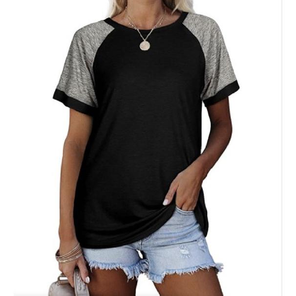 2026 Spring/Summer New Round Neck Color Block Short Sleeve Women s T-Shirt Top S чёрный