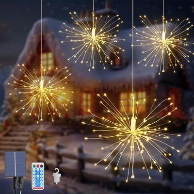 Outdoor Christmas Solar Firework LED Lights - Decorative Copper Wire Fairy String for Patio and Garden