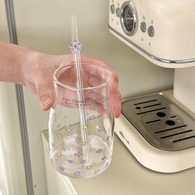 

Кавайная кружка Звезда Стеклянный стакан для воды с трубочкой Напитки сок вода кофе холодный кофе Стаканы для питья для дома Фруктовый чай Лимонад Подарок для девочек
