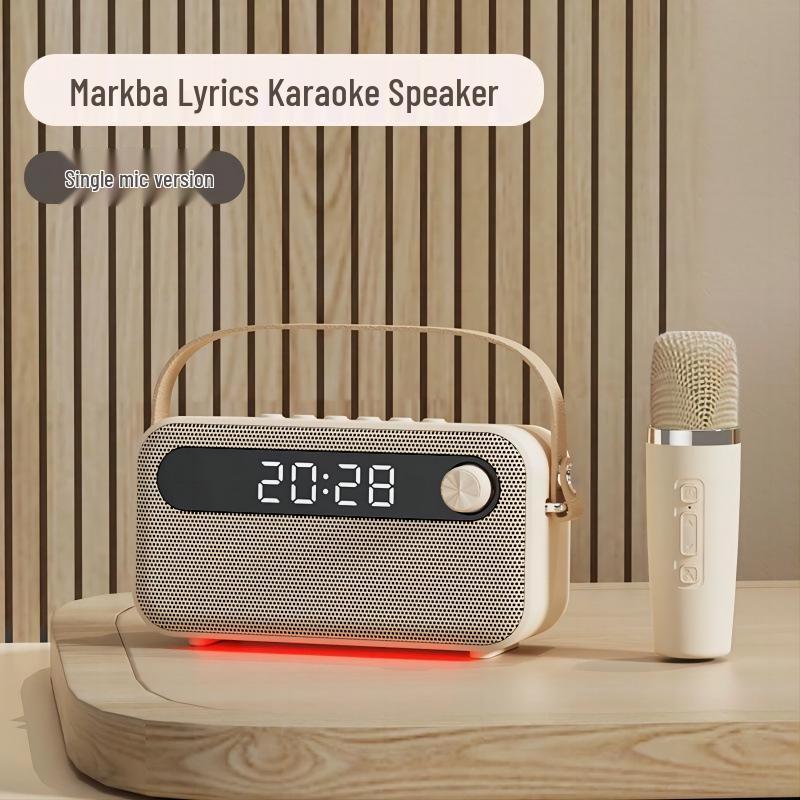 Compact KTV Bluetooth Karaoke Speaker with Microphone & Lyrics Display for Outdoor Singing