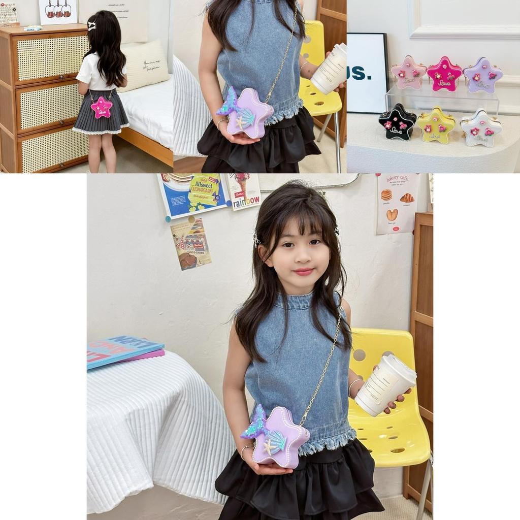 Adorable Cartoon Star Crossbody Bag For Kids Stylish Chain Strap Waterproof Pvc