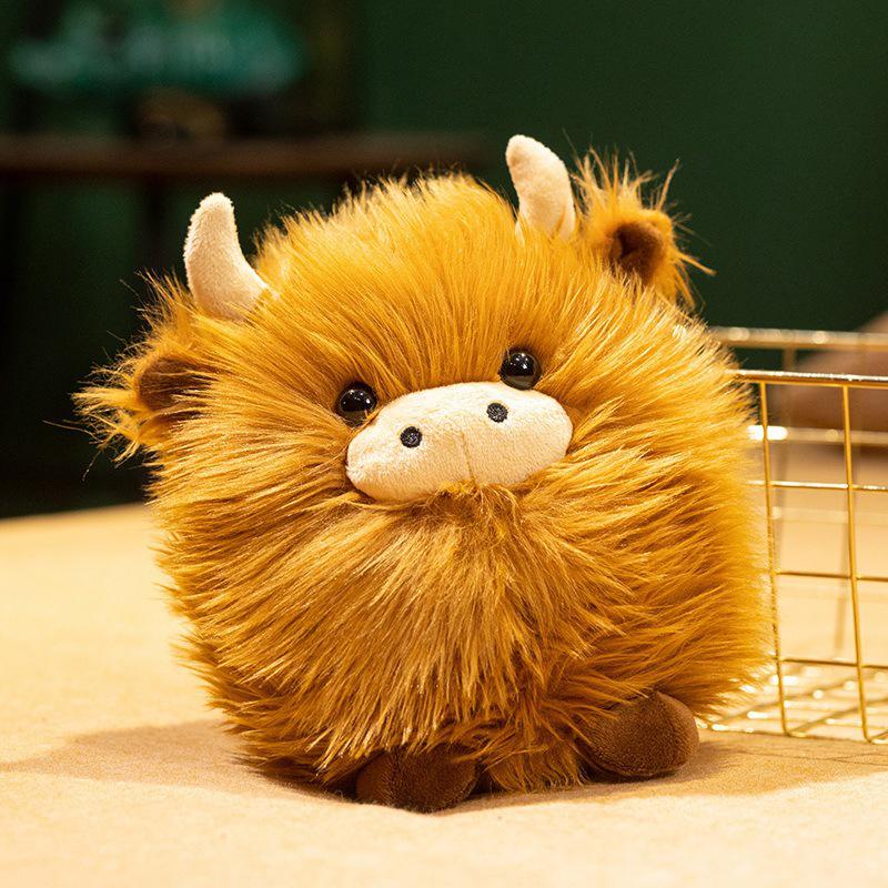 Fluffy Highland Cow Plush Toy - Round, Long-Haired Bison Doll for Kids