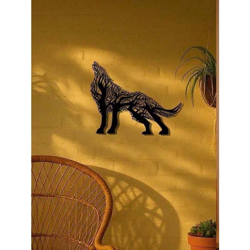 Gothic Wolf Metal Wall Art Handcrafted Howling Sculpture Black Decor