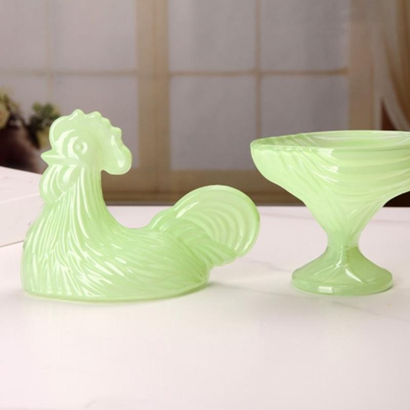 Glass Rooster Sculpture Candy Jar Dish With Lid Multifunctional Covered Bowl Dessert Plate Easter Farmhouse Decors Gift