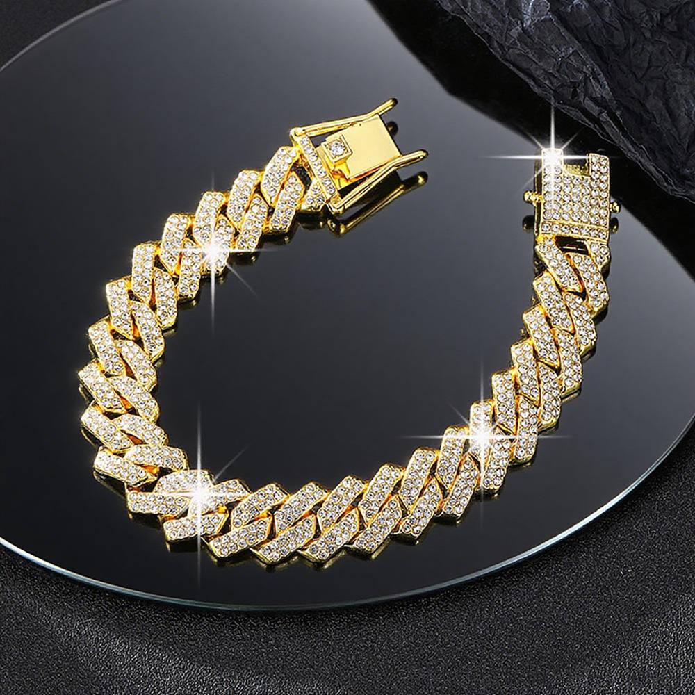Mode Hip Hop Quadratisch 14MM Cuban Link Halskette Herren Goldfarbe Damen Strass Iced Out Cubanische Kette Punk Schmuck Halsketten Geschenk