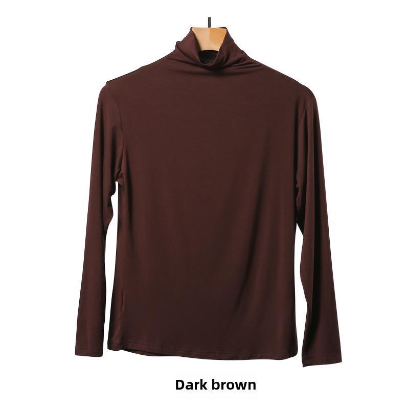 Korean Half-High Collar Slim Fit Modal T-Shirt - Long-Sleeve Solid Color Top
