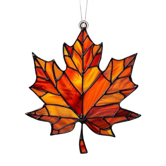Lønneblad Solfanger Hengende Dekorasjon Thanksgiving Dag Høst Farget Glass 2D Flat Akrylglass Vindu Vegghengende Skilt Ornament