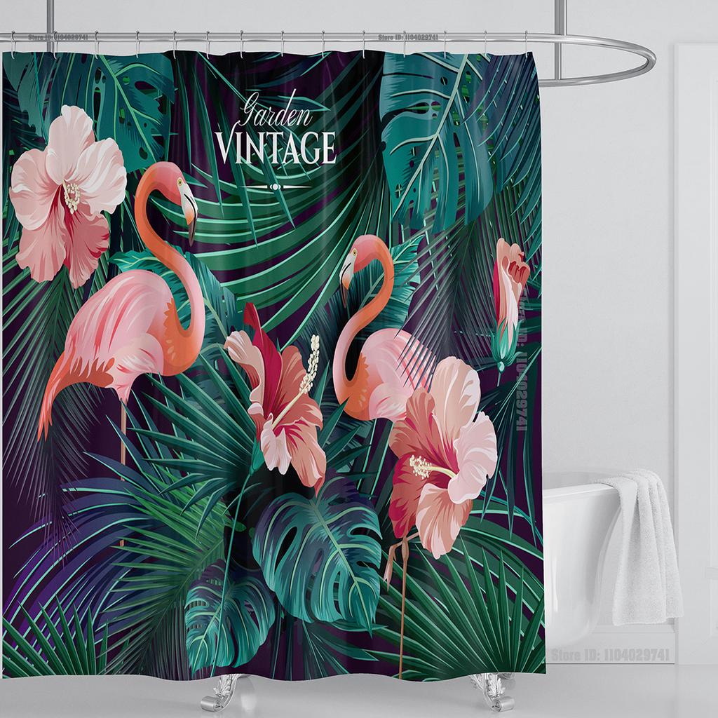 Plant Floral Shower Curtain Waterproof Shower Curtain Polyester Fabric 3D Printed Curtain Bathroom Decoration With Hooks