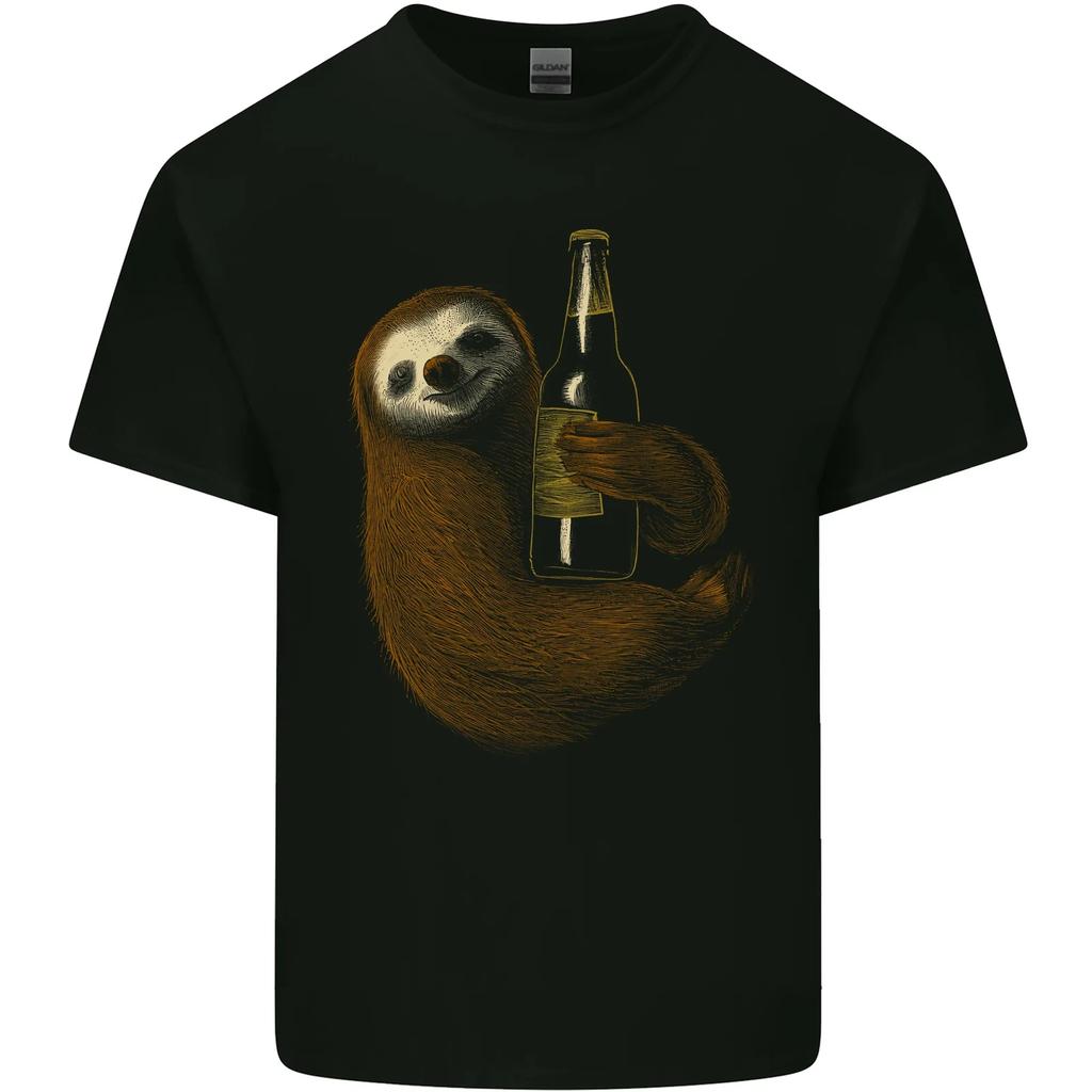 A Sloth With a Bottle of Beer Wine Cider Alcohol Kids T-Shirt Childrens