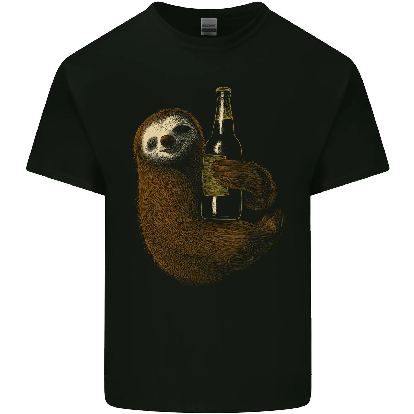 A Sloth With a Bottle of Beer Wine Cider Alcohol Kids T-Shirt Childrens S
