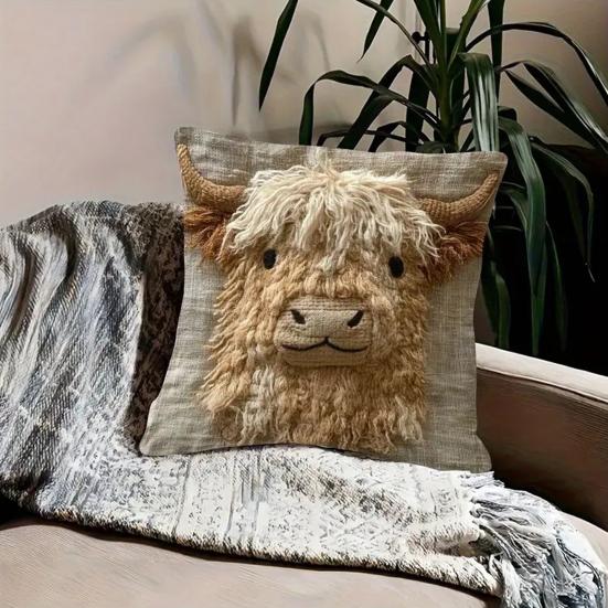 Highland Cow Pillow Cover Cute Cow Pattern Pillowcase with Hidden Zipper Home Decor Throw Pillow Case for Farmhouse Living Room Bedroom Sofa