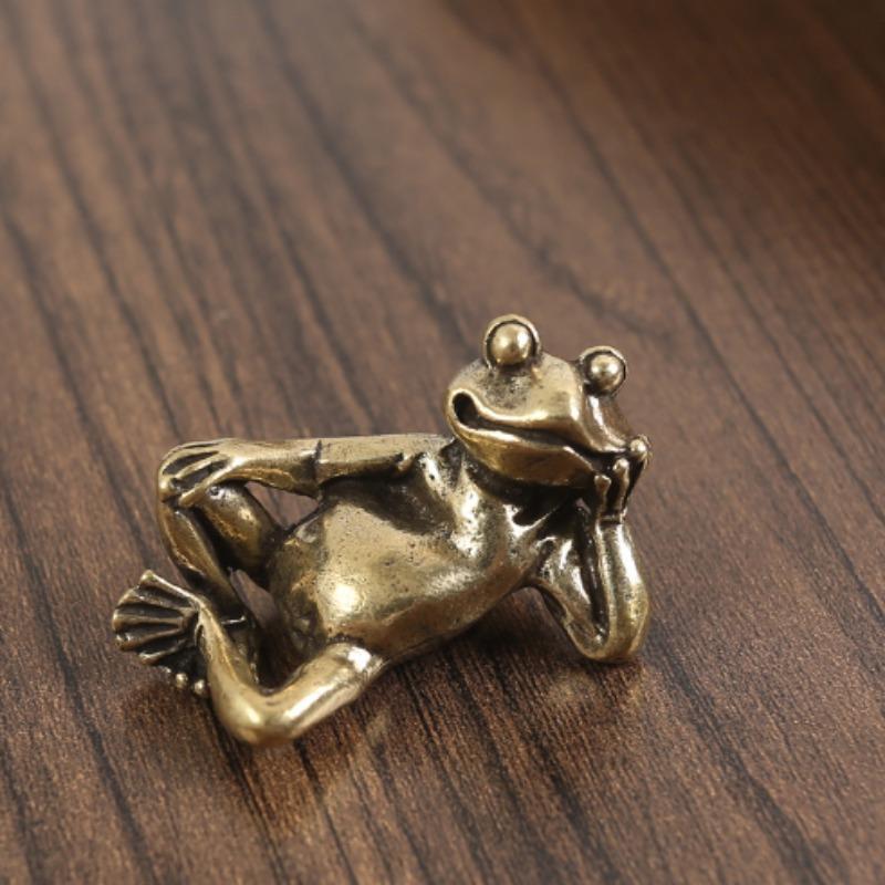 1Pc Brass Sleeping Frog Solid Ornaments Office Tea Table Desktop Craft Copper Ware