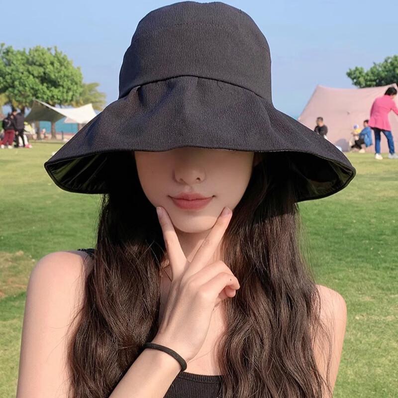 XUEXIMAN New Sun Protection Hat for Women, Summer Black Gel UV-Resistant Bowler Fisherman Hat with Wide Brim for Face And Sun Protectio