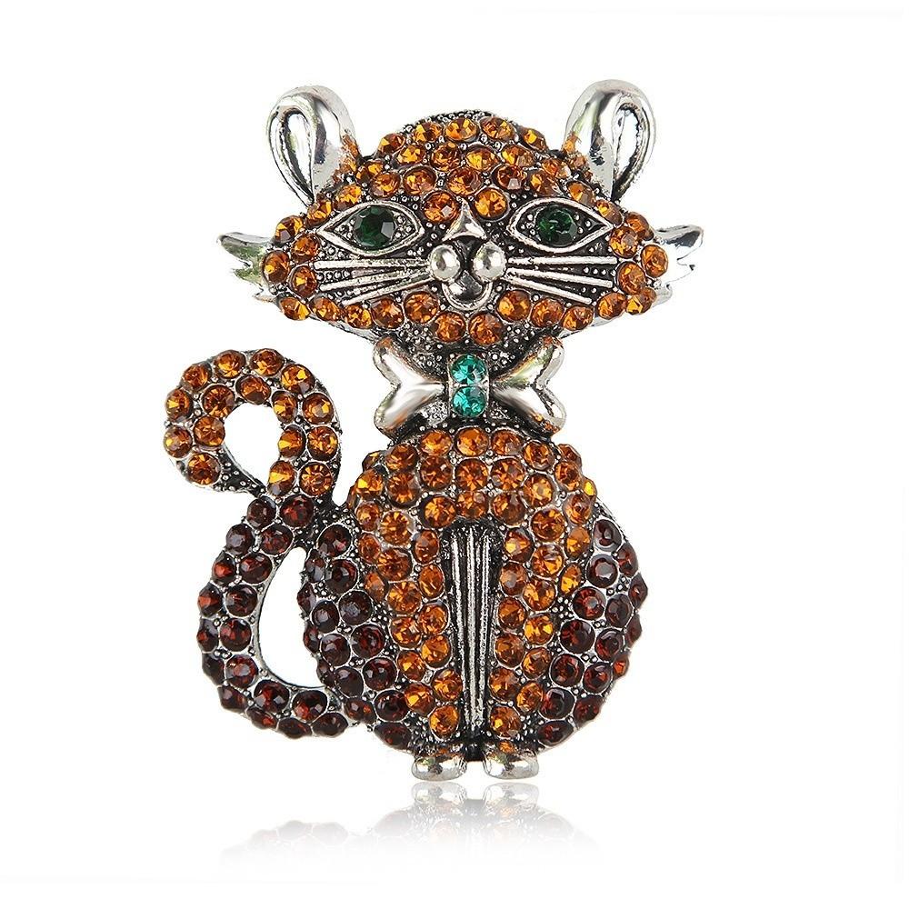 Lovely Design Cat Brooches Rhinestone Vintage Pin Feminine Style Animal Brooch  Party Accessories
