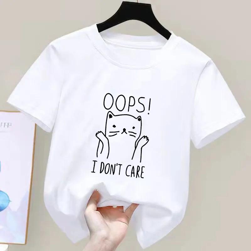 Süßes und Neues Kinder Einfaches Pinselzeichnung Katze T-Shirt Harajuku Vintage T-Shirt Mode Mädchen Junge T-Shirt