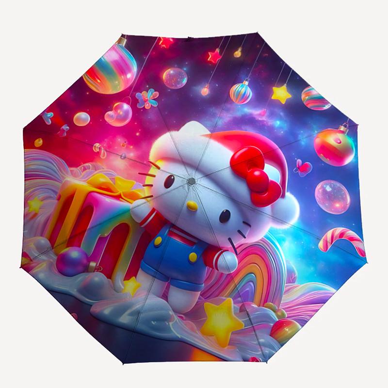 1pc Hello Kitty Christmas Edition Automatic Opening/Closing Umbrella - Portable Three-Fold Design with 8-Bone Iron Frame, Perfect for Festivals, Trave