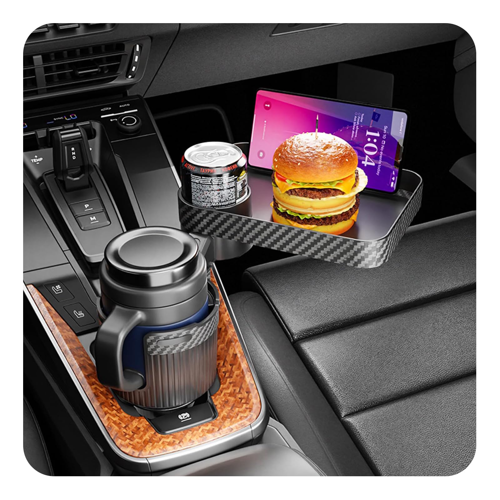 

Car Drink Cup Holder with Smartphone Easy Convenient Storage for Drinks and Food Holder, Tray, Holder, Stable, Installation, Multifunctional, чёрный
