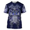 Trendy Men's Clothing Graphic T-shirts 3D Digital Printing Viking Element Pattern Short Sleeved Loose Round Neck Top for Men
