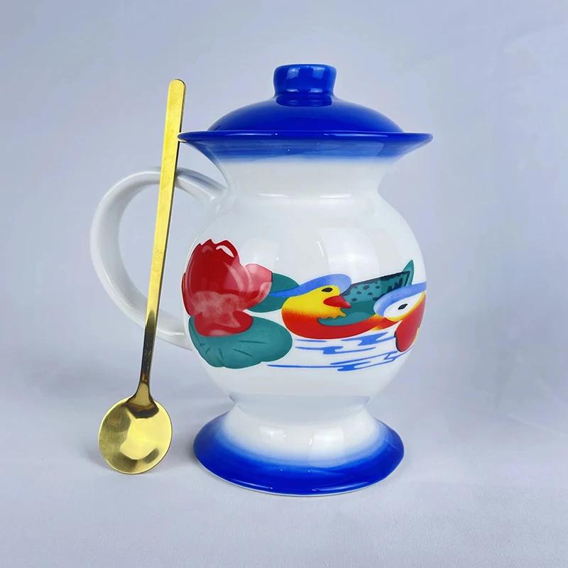 Mug Ceramic Spittoon Shape Water Cup Animal Printing in-Glaze Decoration Retro Funny Personalized Custom Red Blue Chinese Style