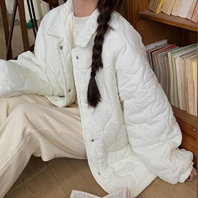 

2024 сладкий цвет, повседневные пальто из овечьей шерсти, женские корейские модные хлопковые стеганые куртки, женские осенне-зимние однобортные теплые однобортные парки с длинными рукавами XL белый