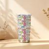 Car Tumbler 591ml Cat Avatar Floral Element Straw Cup Hot Cold Cup 20oz Car Straw Cup Straight Tumbler Insulated Travel Cup