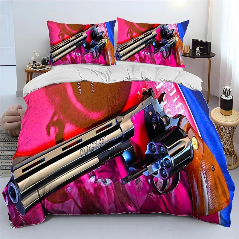 3D Rifle Revolver Cartridge Gun Comforter Bedding Set,Duvet Cover Bed Set Quilt Cover Pillowcase,King Queen Size Bedding Set