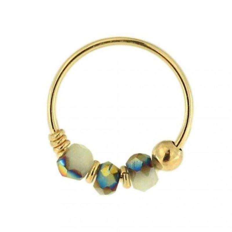 PIERCINGKODER 9k Gull Nesering Lys Perlegrå Porselensperler - Kvalitetspiercing