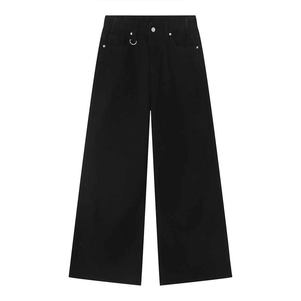 Unisex Four Season Vintage Hong Kong Style Distressed Loose Wide Leg Mop Jeans