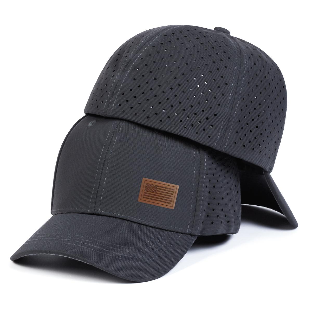 

Unisex American Flag Leather Label Baseball Net Caps Spring and Summer Outdoor Casual Hats Sunscreen Hat Sports Cap темно серый