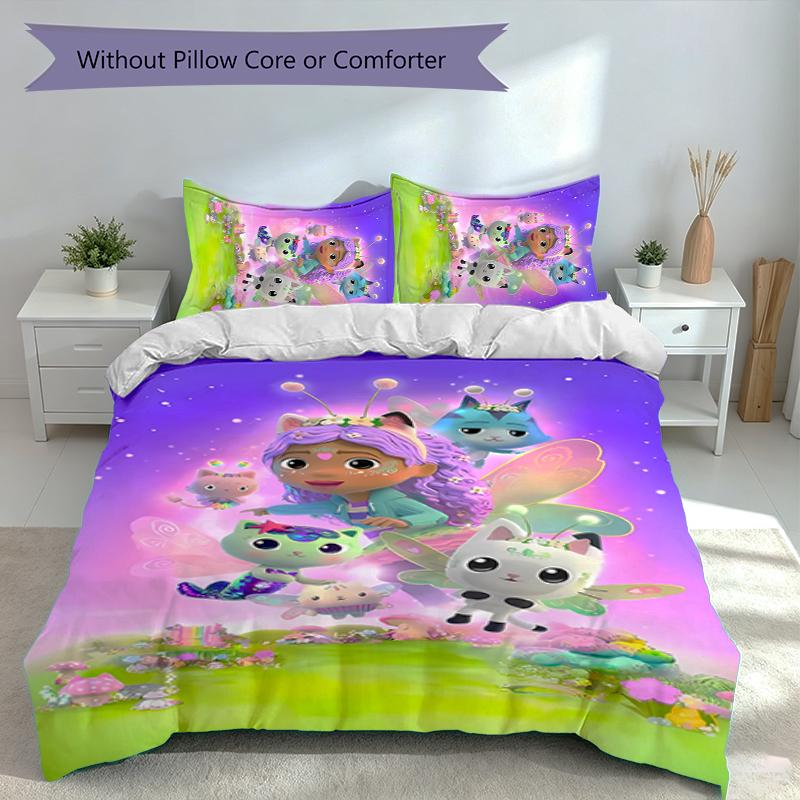 3pcs Gabby's Dollhouse Duvet Cover Set, Includes 1 Duvet Cover and 2 Pillowcases,Skin-Friendly&Comfortable Fabric,Suitable Bedding Sets