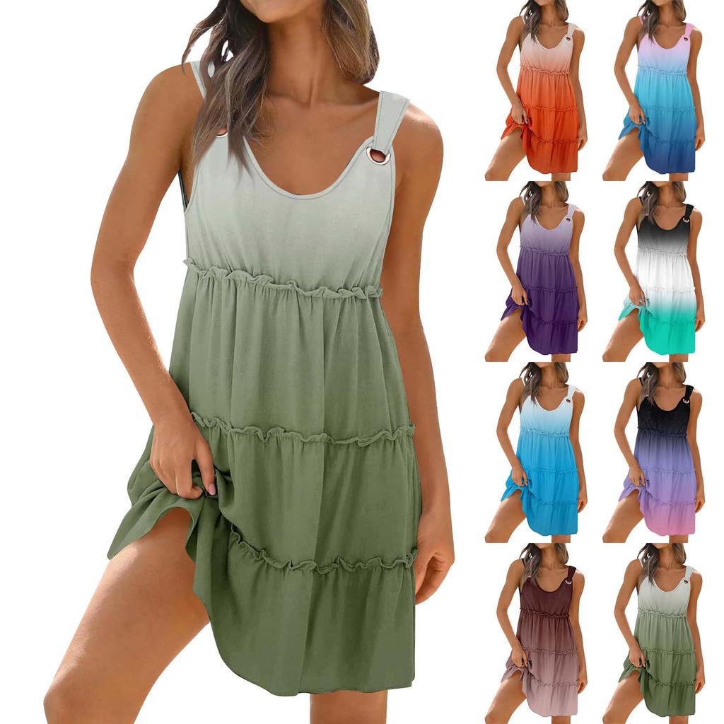 Dámské ležérní denní rande výlet módní potisk základní bez rukávů volné šaty bohémské plážové šaty šaty bez rukávů