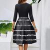 Women's Fashion Casual Waistband Seven Sleeve Round Neck Striped Flowy Dresses