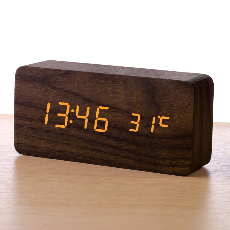 Wooden multi-functional alarm clock creative luminous intelligent led digital display student gift electronic clock silent