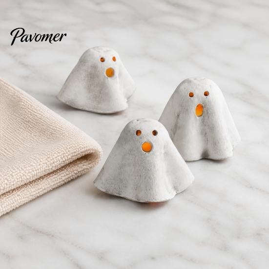 Decorative Ghost Statue Light Up Halloween Decoration, Cute Spooky Figurine with Unique Gift Warm LED for Indoor Mantel Fireplace Home Party