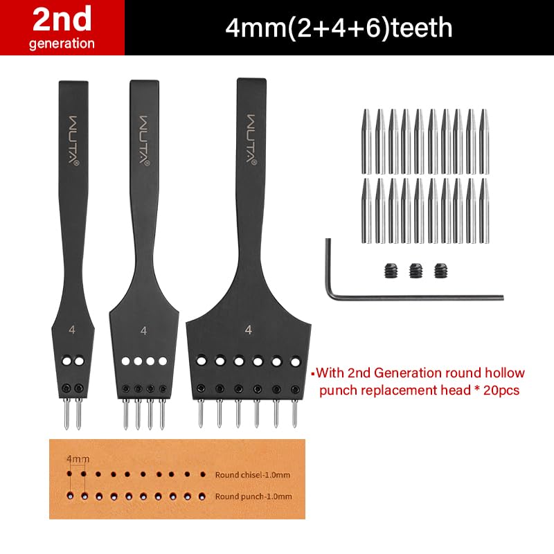 WUTA Detachable Round Hole Punch, Leather Craft Tool Set, Lace Stitching Round Hole Punch, European Hole Punch, 2nd Generation, 4mm (2+4+6)