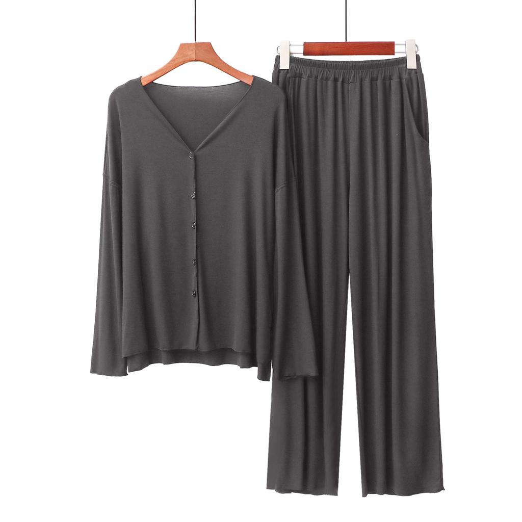 Spring Autumn Women 2 Pieces Home Suit Long Sleeve Pajama Sets Loose Soft Cardigan Sleepwear Loungewear Clothes