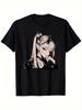 ShortSleeve Shirt Featuring a Gothic Trash Rock Demon Anime Girl with a Horror Aesthetic.suitable for Spring Summer and Autumn Daily, PLUS SIZE