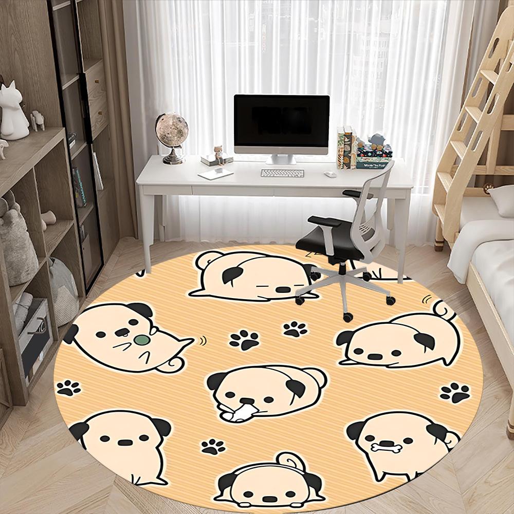1PCPug Pattern Office Round Area Rug,  Mat Suitable For Office, Under Office Chairs Bedroom Living Room Home Decor, Room Deco