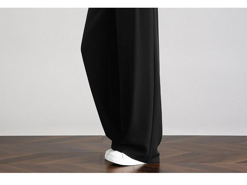 Tall Women's Black Drape Casual Wide-Leg Trousers - Spring/Autumn 2026