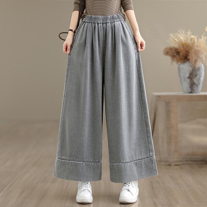 

DIMANAF 2025 Женские джинсы больших размеров на осень Новые длинные брюки Свободные джинсовые брюки Большой размер Повседневные синие M серый