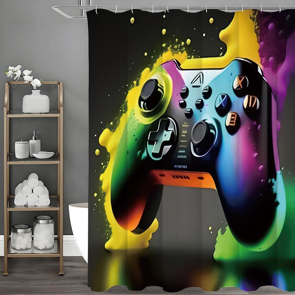 

Colorful Game Controller Shower Curtain Washable Dirt-Resistant Shower Head Waterproof Polyester Bath Curtain For Home Decor W60H190(CM)-1 Pcs